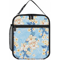 Hawaii Hibiscus Plumeria Blue Lunch Bag Polynesian Pattern