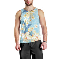 Hawaii Hibiscus Plumeria Blue Men Tank Top Polynesian Pattern