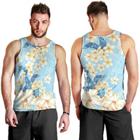 Hawaii Hibiscus Plumeria Blue Men Tank Top Polynesian Pattern