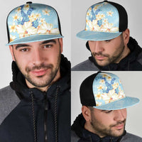 Hawaii Hibiscus Plumeria Blue Mesh Trucker Cap Polynesian Pattern