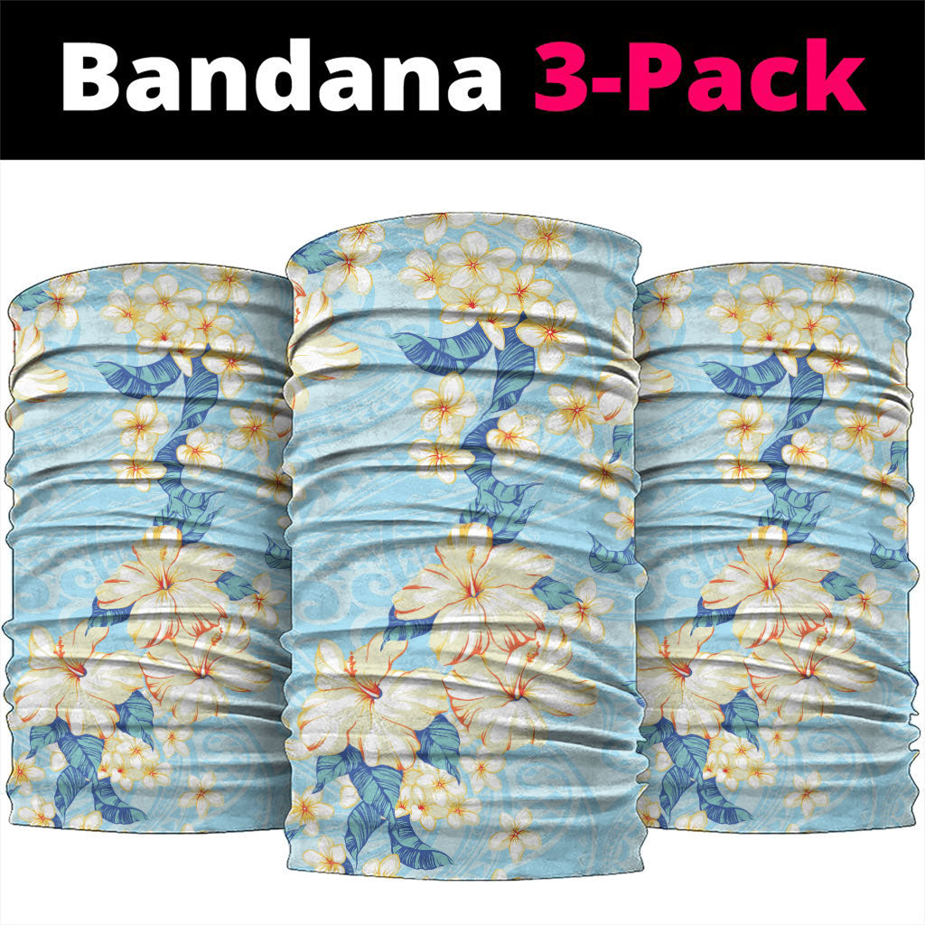 Hawaii Hibiscus Plumeria Blue Neck Gaiter Polynesian Pattern