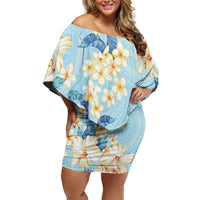 Hawaii Hibiscus Plumeria Blue Off Shoulder Short Dress Polynesian Pattern LT01 Women Blue - Polynesian Pride