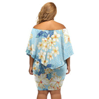 Hawaii Hibiscus Plumeria Blue Off Shoulder Short Dress Polynesian Pattern LT01 - Polynesian Pride