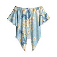 Hawaii Hibiscus Plumeria Blue Off Shoulder Wrap Waist Top Polynesian Pattern LT01 Blue - Polynesian Pride