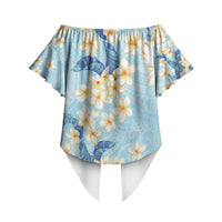 Hawaii Hibiscus Plumeria Blue Off Shoulder Wrap Waist Top Polynesian Pattern LT01 - Polynesian Pride
