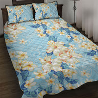 Hawaii Hibiscus Plumeria Blue Quilt Bed Set Polynesian Pattern