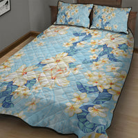 Hawaii Hibiscus Plumeria Blue Quilt Bed Set Polynesian Pattern