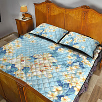 Hawaii Hibiscus Plumeria Blue Quilt Bed Set Polynesian Pattern