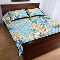 Hawaii Hibiscus Plumeria Blue Quilt Bed Set Polynesian Pattern