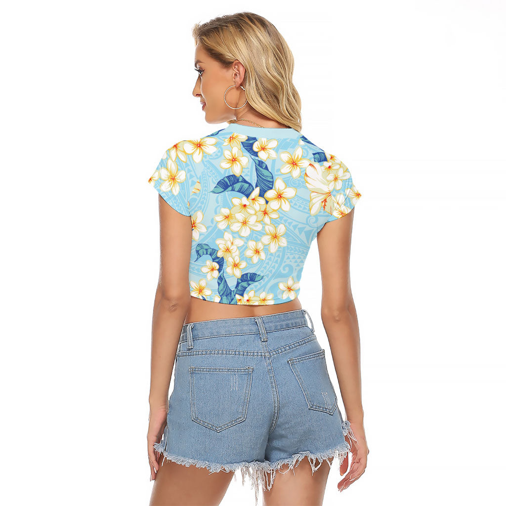 Hawaii Hibiscus Plumeria Blue Raglan Cropped T Shirt Polynesian Pattern