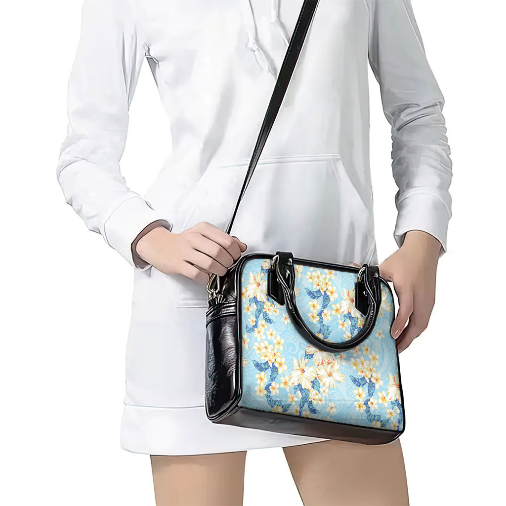 Hawaii Hibiscus Plumeria Blue Shoulder Handbag Polynesian Pattern