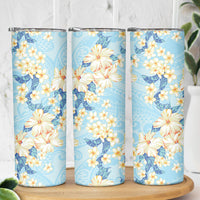 Hawaii Hibiscus Plumeria Blue Skinny Tumbler Polynesian Pattern