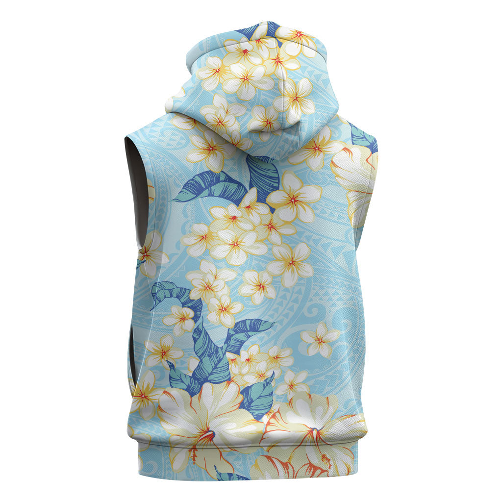 Hawaii Hibiscus Plumeria Blue Sleeveless Hoodie Polynesian Pattern LT01 - Polynesian Pride