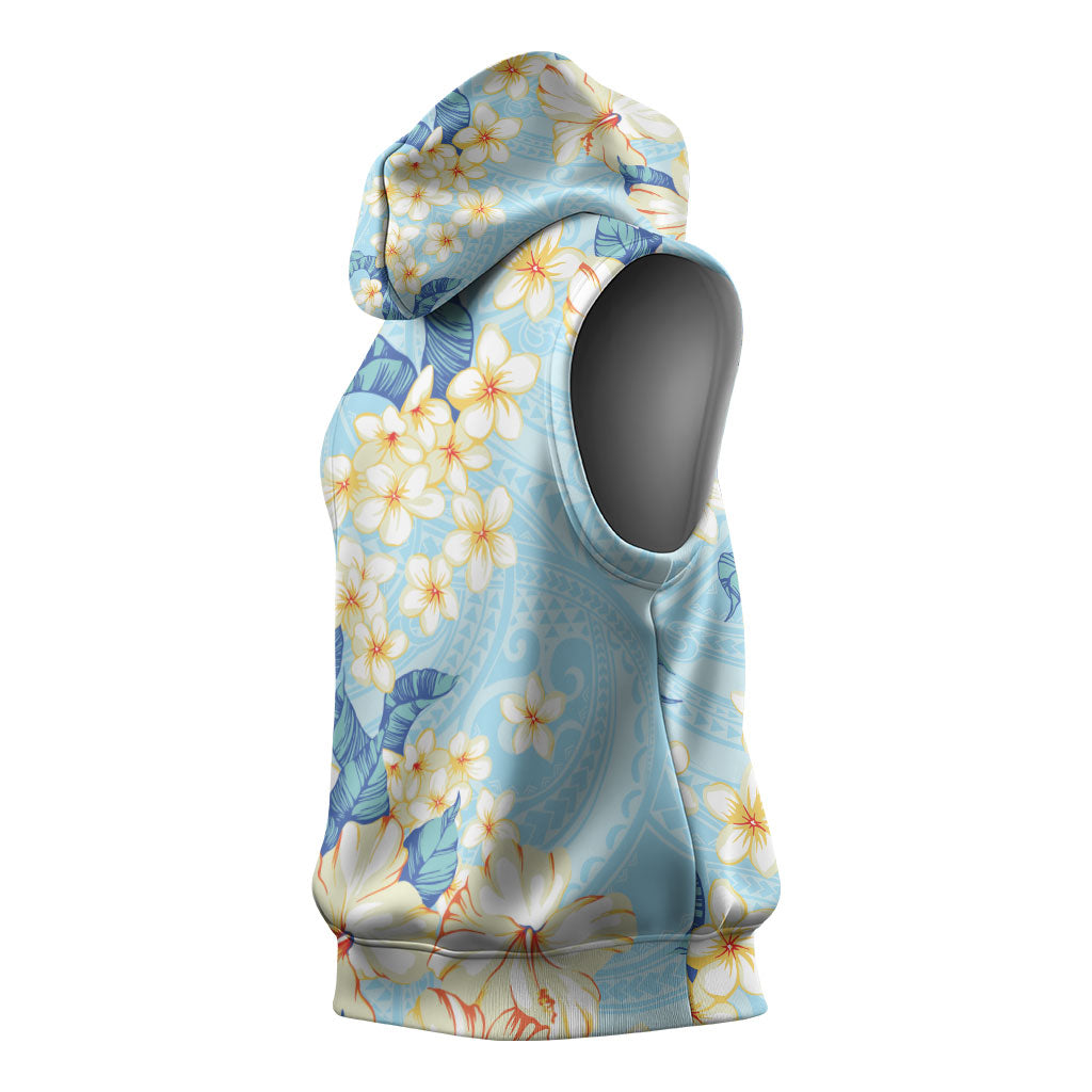 Hawaii Hibiscus Plumeria Blue Sleeveless Hoodie Polynesian Pattern LT01 - Polynesian Pride