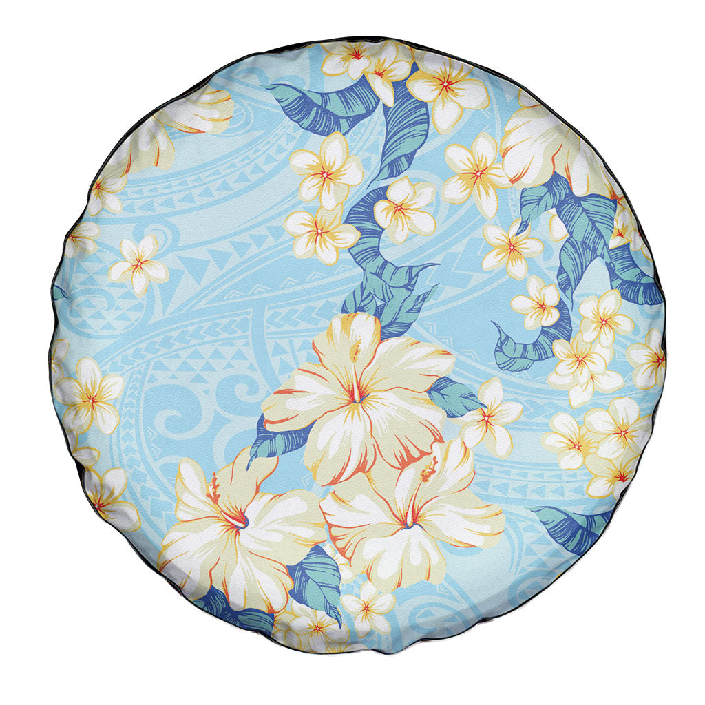 Hawaii Hibiscus Plumeria Blue Spare Tire Cover Polynesian Pattern