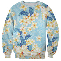 Hawaii Hibiscus Plumeria Blue Sweatshirt Polynesian Pattern
