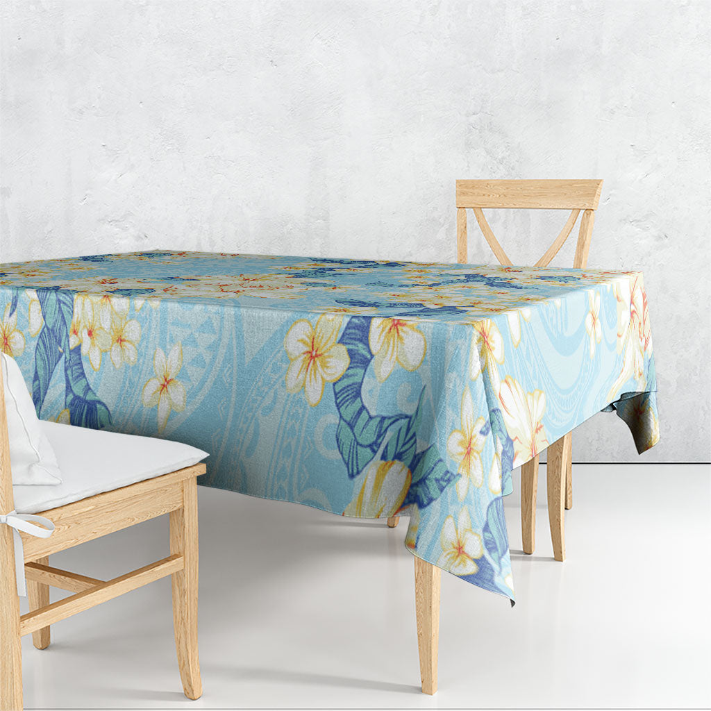Hawaii Hibiscus Plumeria Blue Tablecloth Polynesian Pattern
