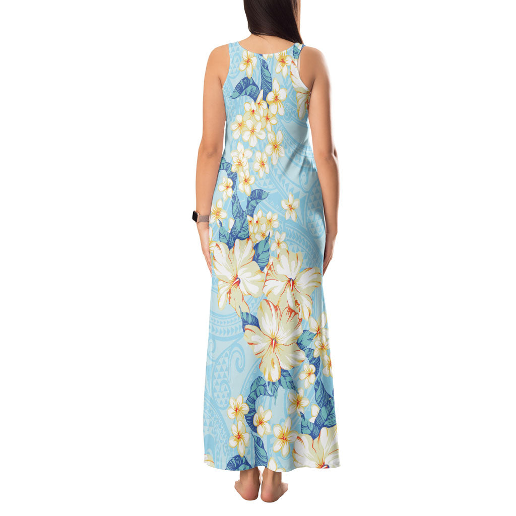 Hawaii Hibiscus Plumeria Blue Tank Maxi Dress Polynesian Pattern LT01 - Polynesian Pride