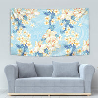 Hawaii Hibiscus Plumeria Blue Tapestry Polynesian Pattern
