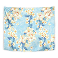 Hawaii Hibiscus Plumeria Blue Tapestry Polynesian Pattern
