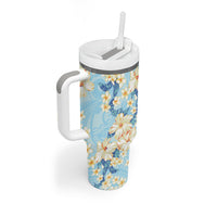 Hawaii Hibiscus Plumeria Blue Tumbler With Handle Polynesian Pattern