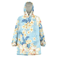 Hawaii Hibiscus Plumeria Blue Wearable Blanket Hoodie Polynesian Pattern LT01 One Size Blue - Polynesian Pride