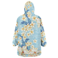 Hawaii Hibiscus Plumeria Blue Wearable Blanket Hoodie Polynesian Pattern LT01 - Polynesian Pride