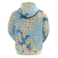 Hawaii Hibiscus Plumeria Blue Zip Hoodie Polynesian Pattern