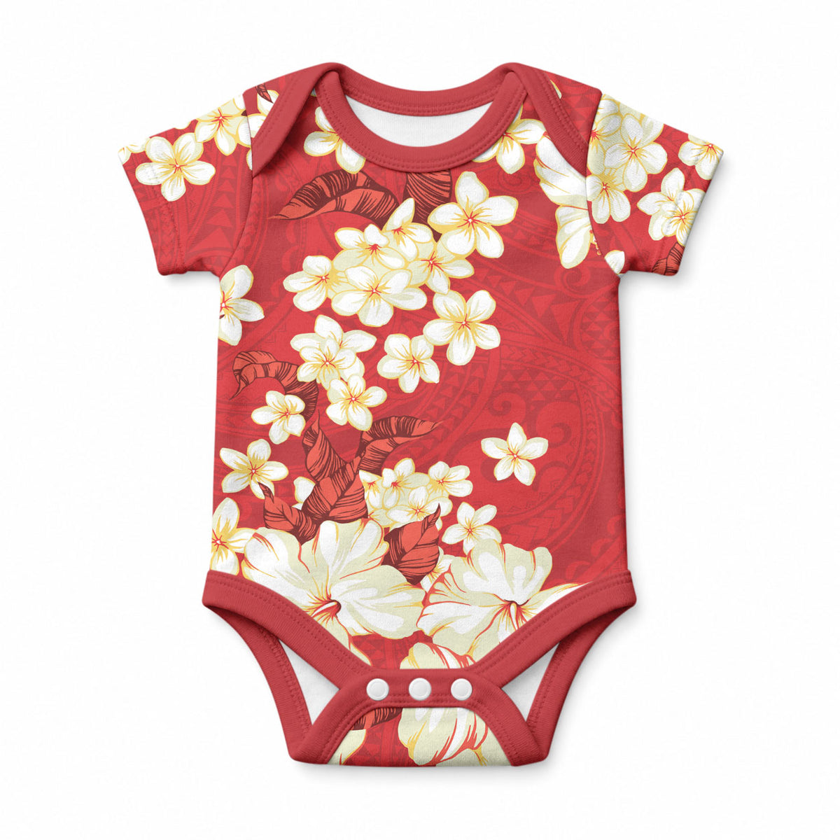 Hawaii Hibiscus Plumeria Red Baby Onesie Polynesian Pattern