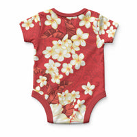 Hawaii Hibiscus Plumeria Red Baby Onesie Polynesian Pattern