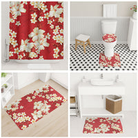 Hawaii Hibiscus Plumeria Red Bathroom Set Polynesian Pattern