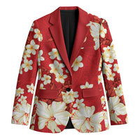 Hawaii Hibiscus Plumeria Red Blazer Polynesian Pattern