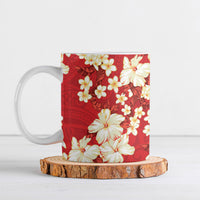 Hawaii Hibiscus Plumeria Red Ceramic Mug Polynesian Pattern