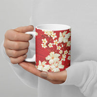 Hawaii Hibiscus Plumeria Red Ceramic Mug Polynesian Pattern