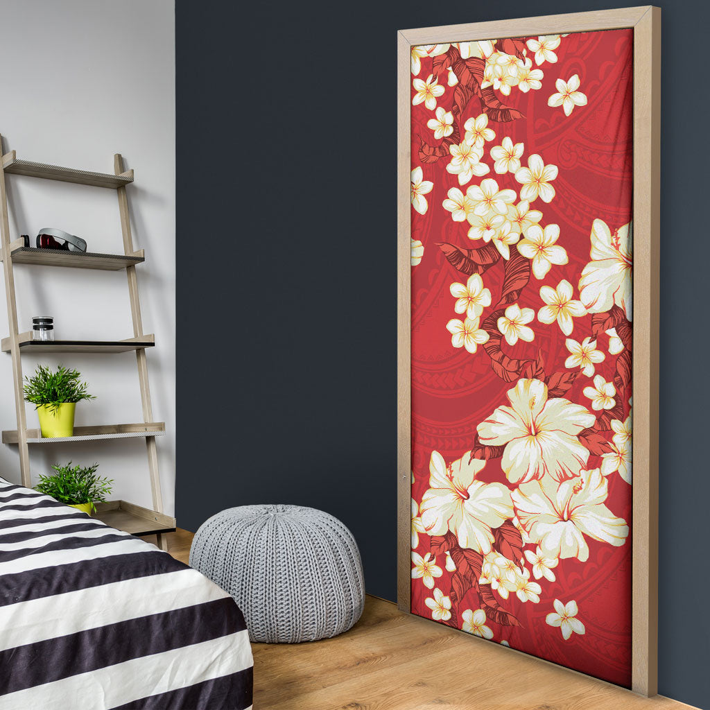 Hawaii Hibiscus Plumeria Red Door Cover Polynesian Pattern