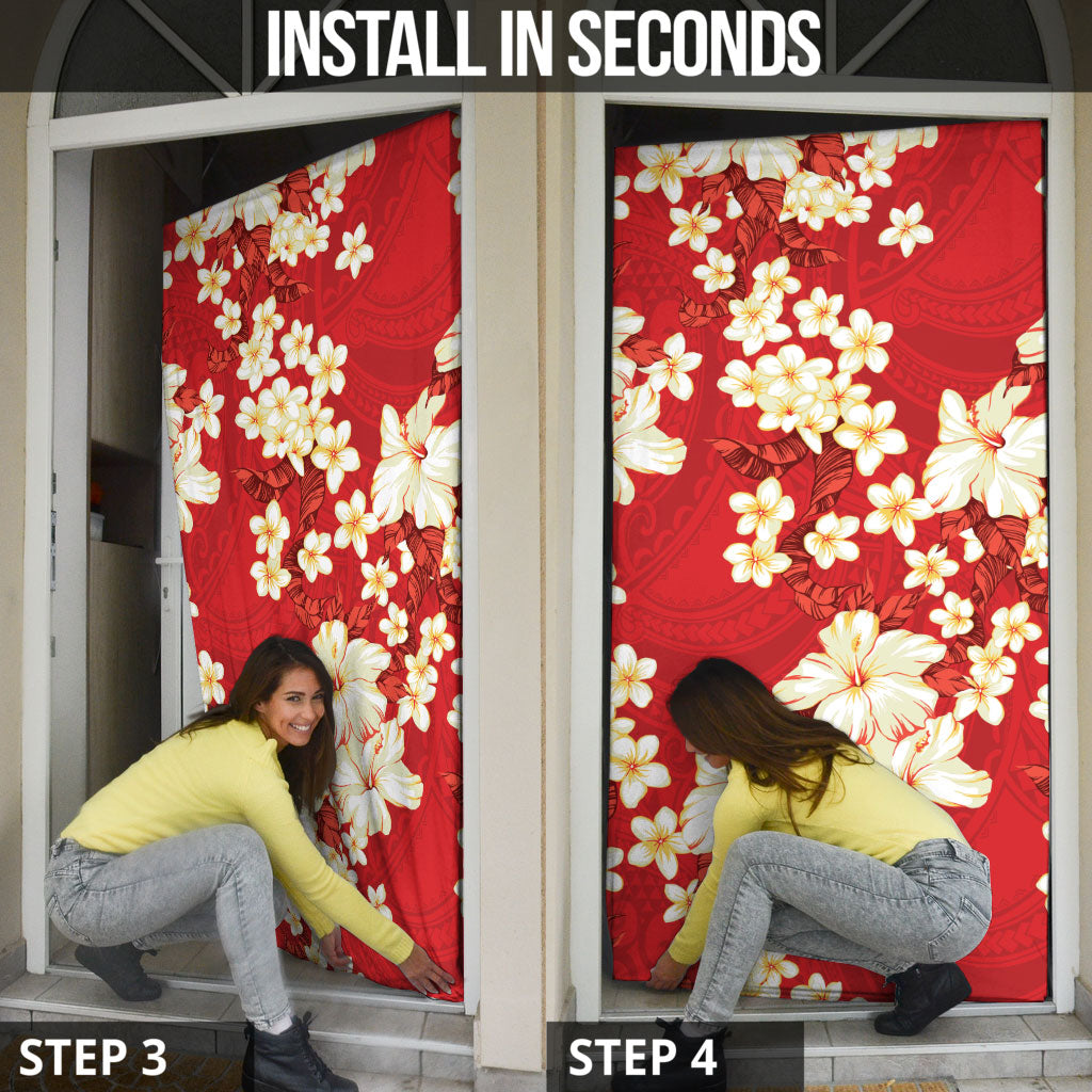 Hawaii Hibiscus Plumeria Red Door Cover Polynesian Pattern