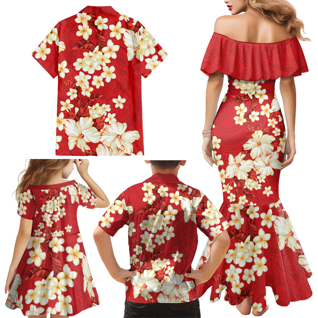Hawaii Hibiscus Plumeria Red Family Matching Mermaid Dress and Hawaiian Shirt Polynesian Pattern LT01 - Polynesian Pride
