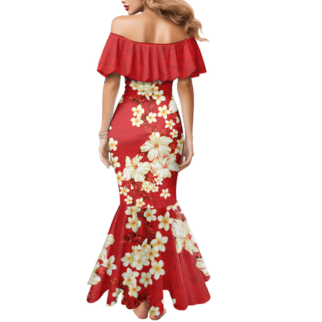 Hawaii Hibiscus Plumeria Red Family Matching Mermaid Dress and Hawaiian Shirt Polynesian Pattern LT01 - Polynesian Pride