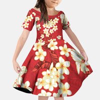 Hawaii Hibiscus Plumeria Red Family Matching Off Shoulder Maxi Dress and Hawaiian Shirt Polynesian Pattern LT01 Daughter's Dress Red - Polynesian Pride