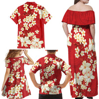 Hawaii Hibiscus Plumeria Red Family Matching Off Shoulder Maxi Dress and Hawaiian Shirt Polynesian Pattern LT01 - Polynesian Pride
