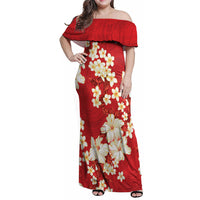 Hawaii Hibiscus Plumeria Red Family Matching Off Shoulder Maxi Dress and Hawaiian Shirt Polynesian Pattern LT01 Mom's Dress Red - Polynesian Pride