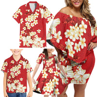 Hawaii Hibiscus Plumeria Red Family Matching Off Shoulder Short Dress and Hawaiian Shirt Polynesian Pattern LT01 - Polynesian Pride