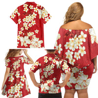 Hawaii Hibiscus Plumeria Red Family Matching Off Shoulder Short Dress and Hawaiian Shirt Polynesian Pattern LT01 - Polynesian Pride