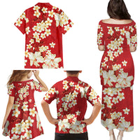 Hawaii Hibiscus Plumeria Red Family Matching Puletasi and Hawaiian Shirt Polynesian Pattern