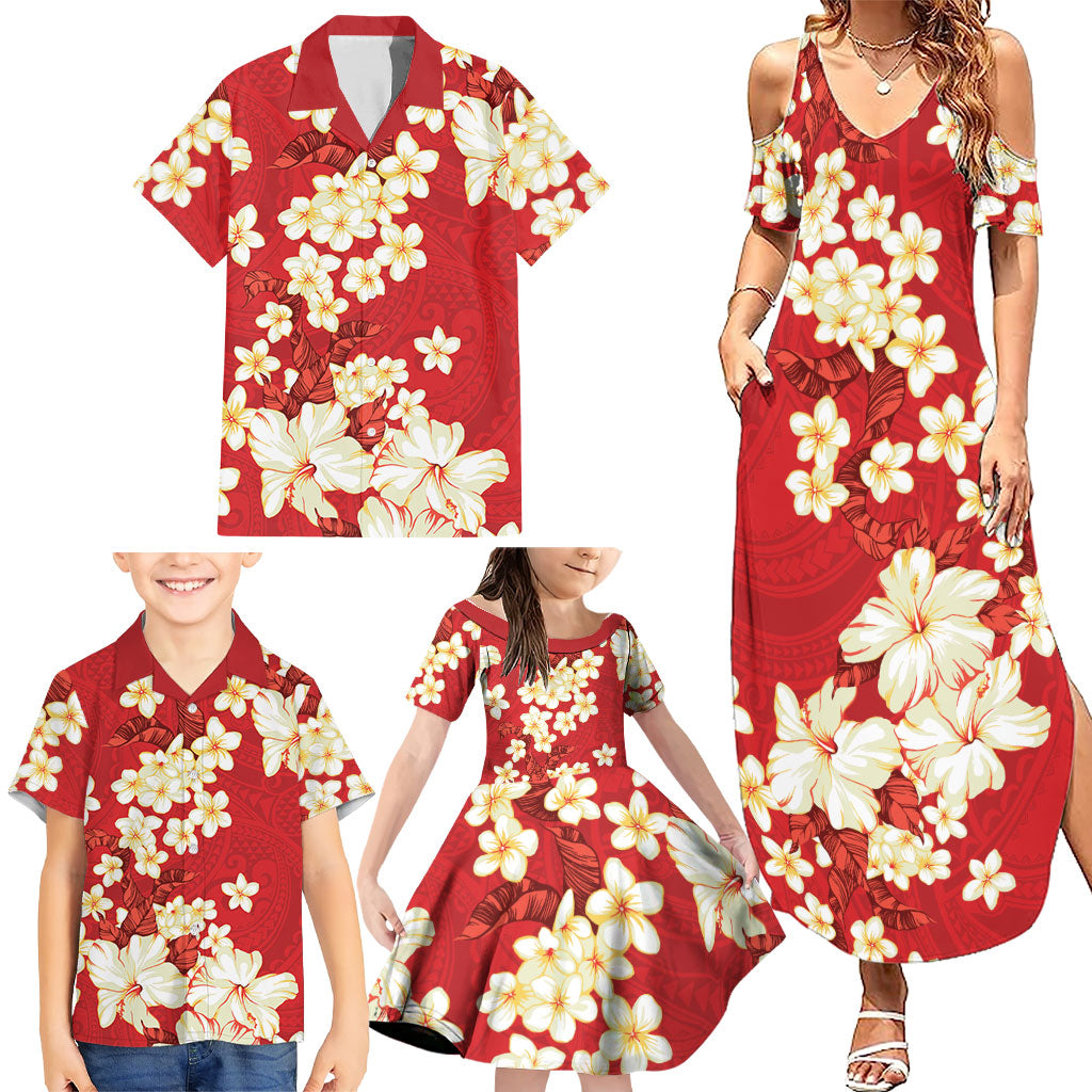 Hawaii Hibiscus Plumeria Red Family Matching Summer Maxi Dress and Hawaiian Shirt Polynesian Pattern LT01 - Polynesian Pride