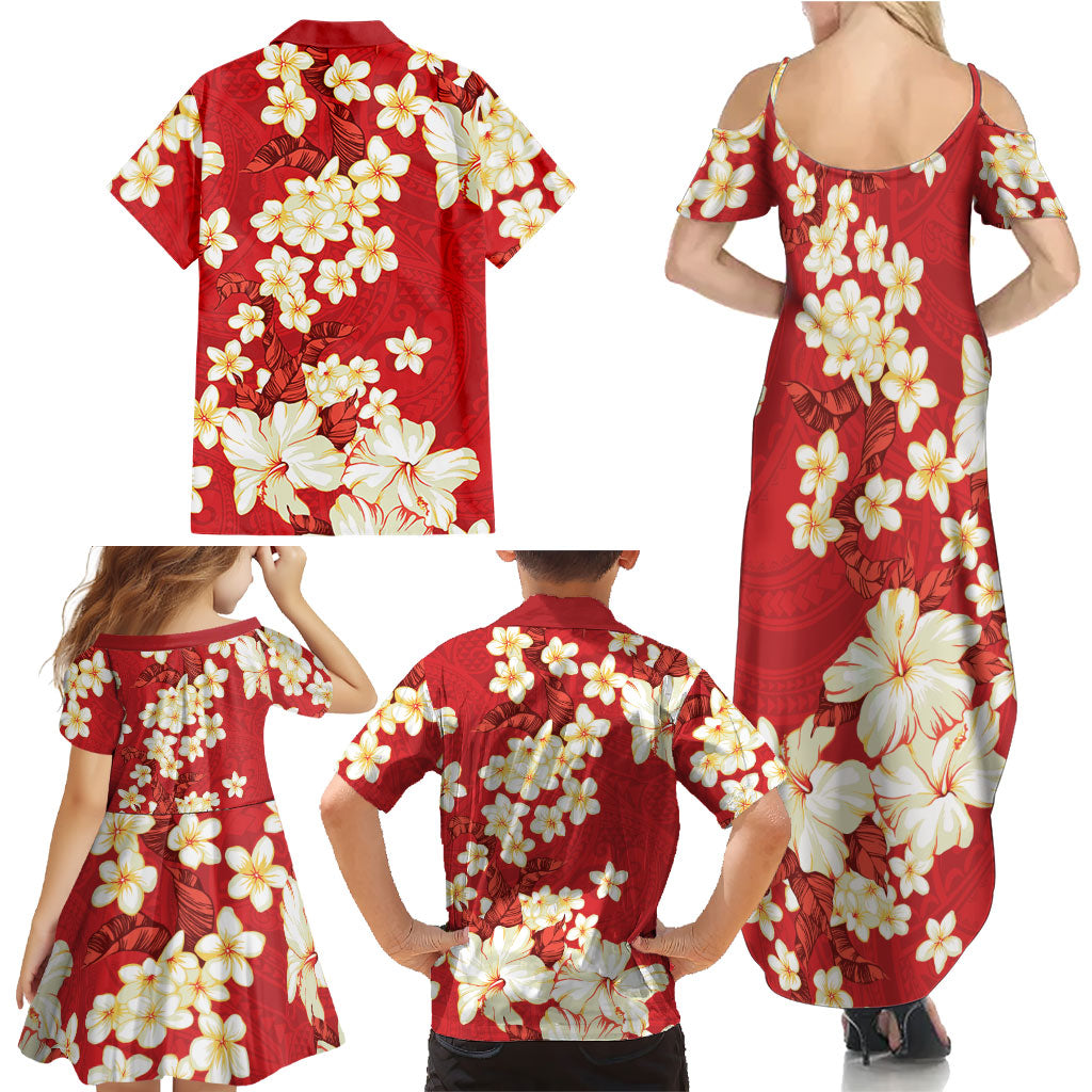 Hawaii Hibiscus Plumeria Red Family Matching Summer Maxi Dress and Hawaiian Shirt Polynesian Pattern LT01 - Polynesian Pride