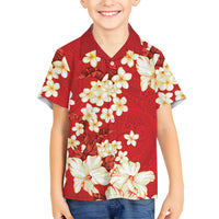 Hawaii Hibiscus Plumeria Red Family Matching Tank Maxi Dress and Hawaiian Shirt Polynesian Pattern LT01 Son's Shirt Red - Polynesian Pride
