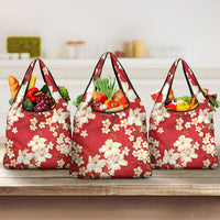 Hawaii Hibiscus Plumeria Red Grocery Bag Polynesian Pattern