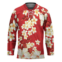 Hawaii Hibiscus Plumeria Red Hockey Jersey Polynesian Pattern