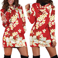 Hawaii Hibiscus Plumeria Red Hoodie Dress Polynesian Pattern